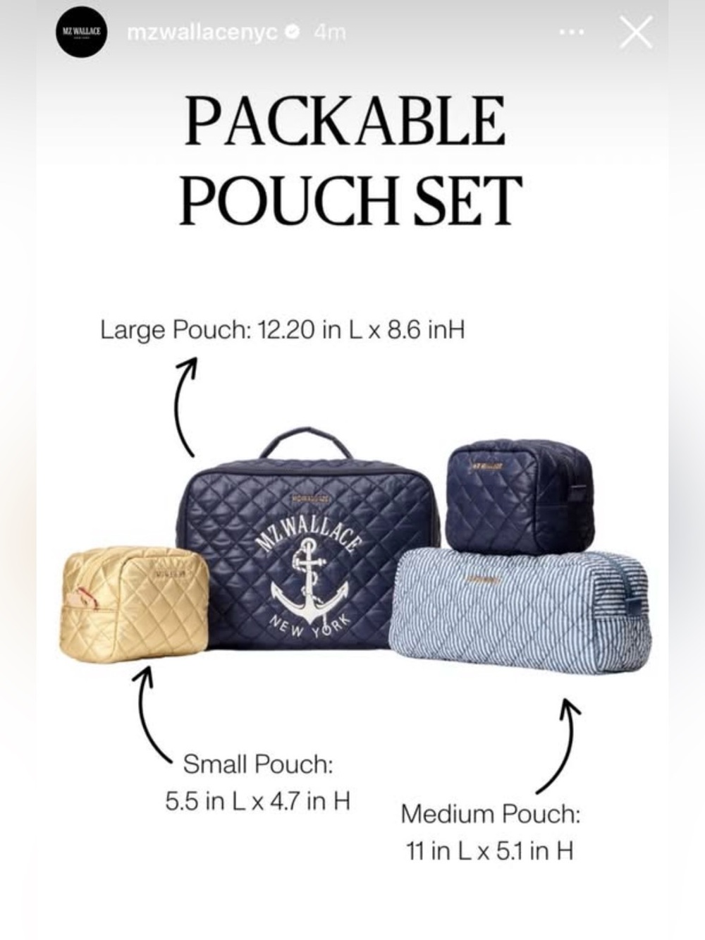 MZ Wallace Metro Packable Travel Pouch Set in Anchor Embroidery